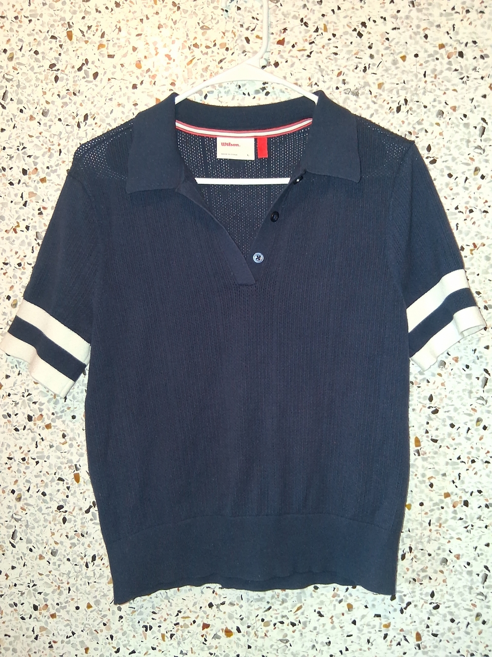 Women's Wilson Short Sleeve Tennis Polo Sweater Size Large Blue